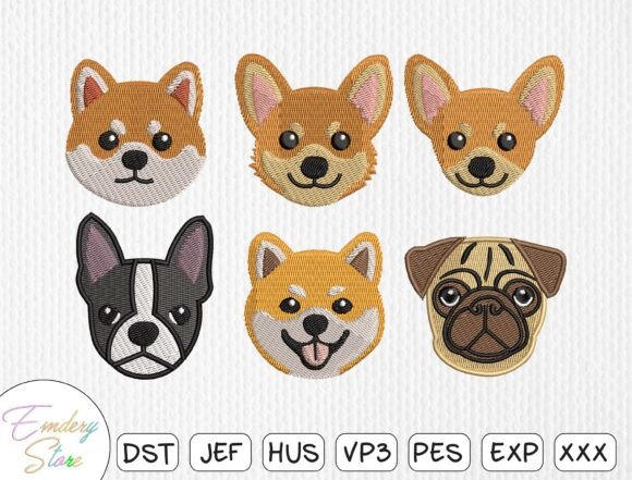 Charming Canine Charm: Dog Face Patch Embroidery Design Bundle