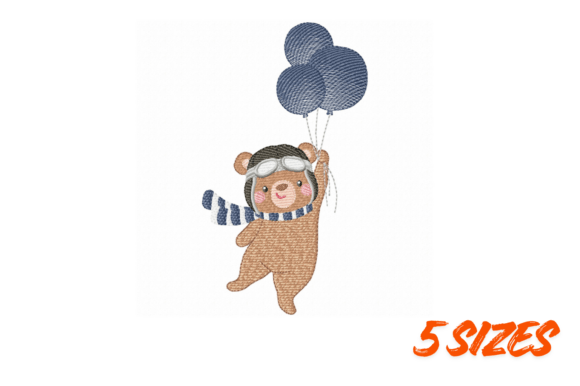 Cute Aviator Bear Balloon Embroidery: A Versatile Design for Etsy Sellers