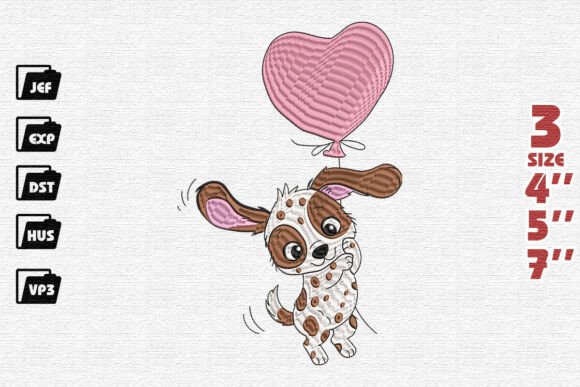 Cute Puppy Heart Balloon Embroidery – A Sweet Addition for Etsy & Small Shop Sellers
